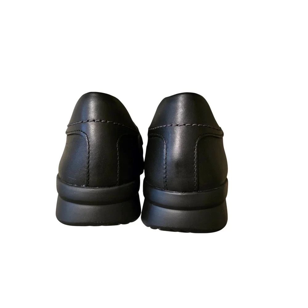 Clarks Ellowyn Penny Black Leather Plaid Wedge Loafers Womens 8 M 26180090